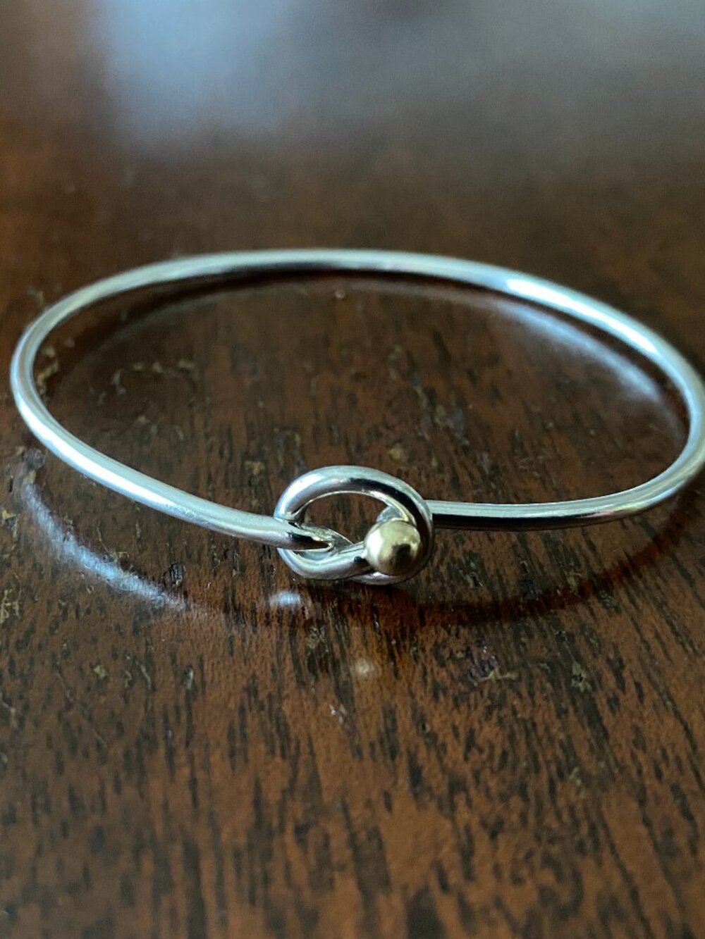 Tiffany & Co Silver Love Knot Bangle Bracelet with 18k Ball Closure EUC